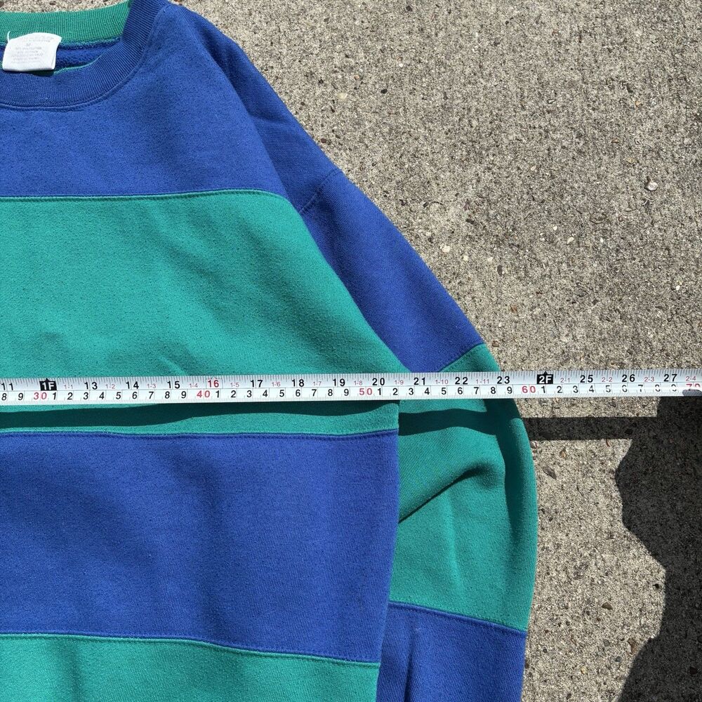 Cheetah VTG 90s Sweatshirt Sweater Green Black Colorblock Stripe Pullover Mens L - Picture 7 of 12